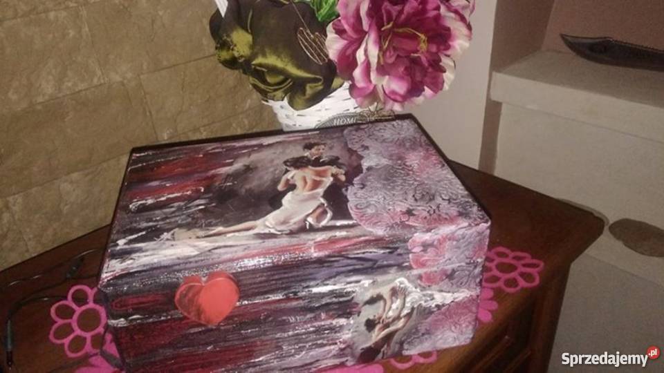 Szkatułka kuferek pudełko drewniane decoupage wielokolorowy dolnośląskie Legnica sprzedam