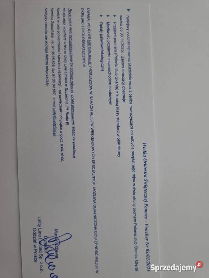 Sprzedam Voucher Unity Line ważny do 3011 2 Szczecin