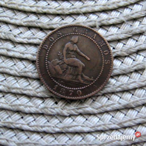 Hiszpania 2 Centimos 1870r Rząd tymczsowy Antyki, Sztuka, Kolekcje Kalisz