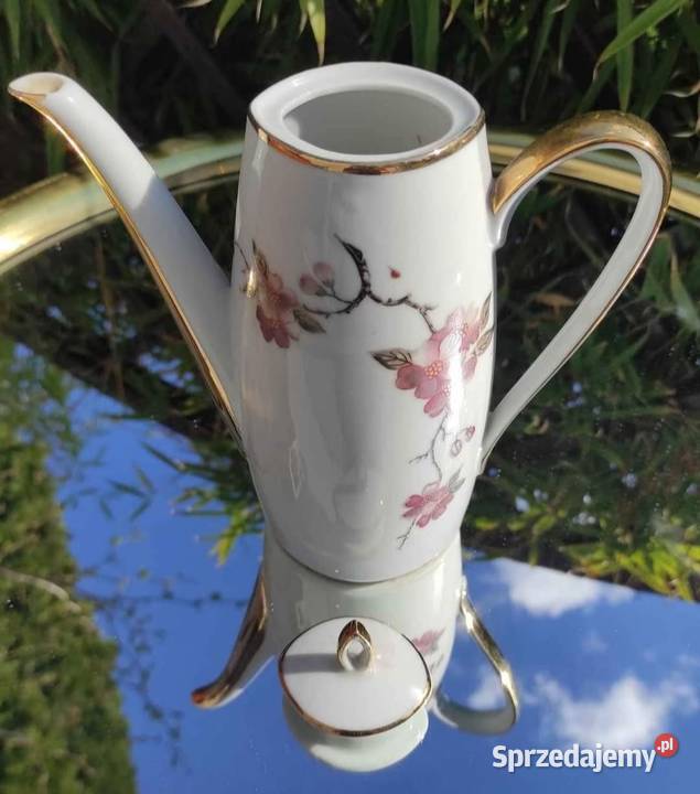 Dzban w kwiaty złocony z bawarskiej porcelany Pabianice