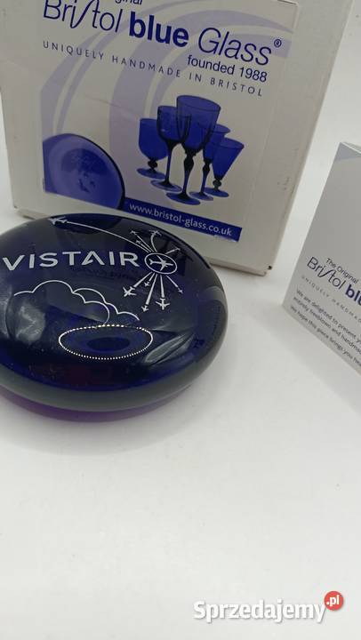 Bristol blue glass przycisk szklany z logo