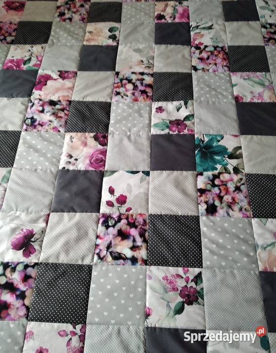 Narzuta patchwork 150205 Malowane kwiaty odcienie zieleni Olsztyn sprzedam