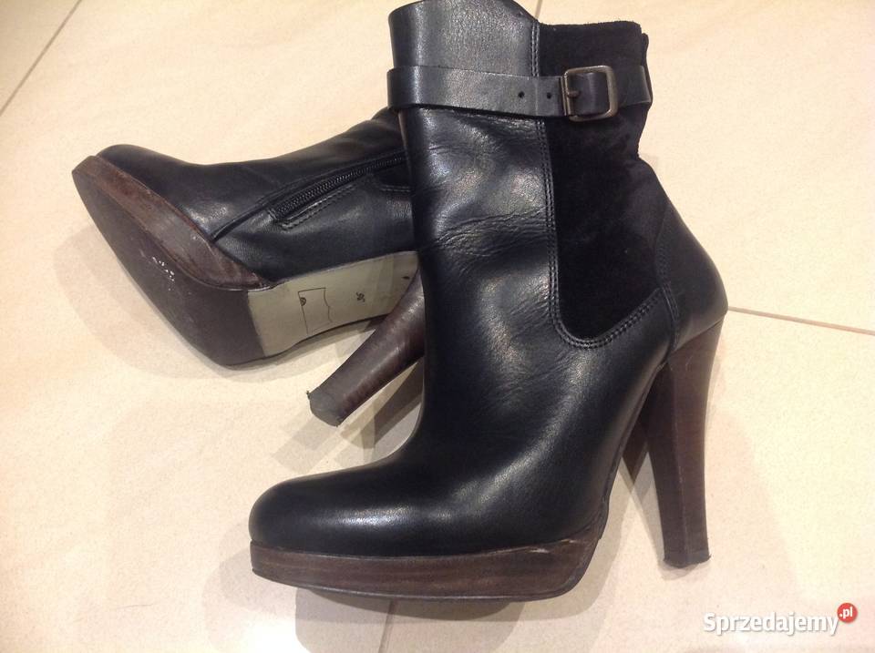 Botki Skórzane Damskie Czarne 36 Skóra naturalna Nowa Sól