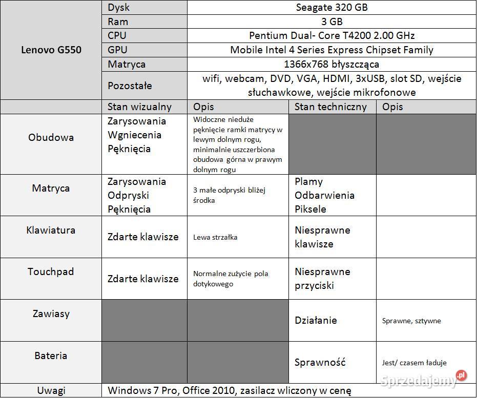 Laptop Lenovo G550 156 zasilacz Bytom