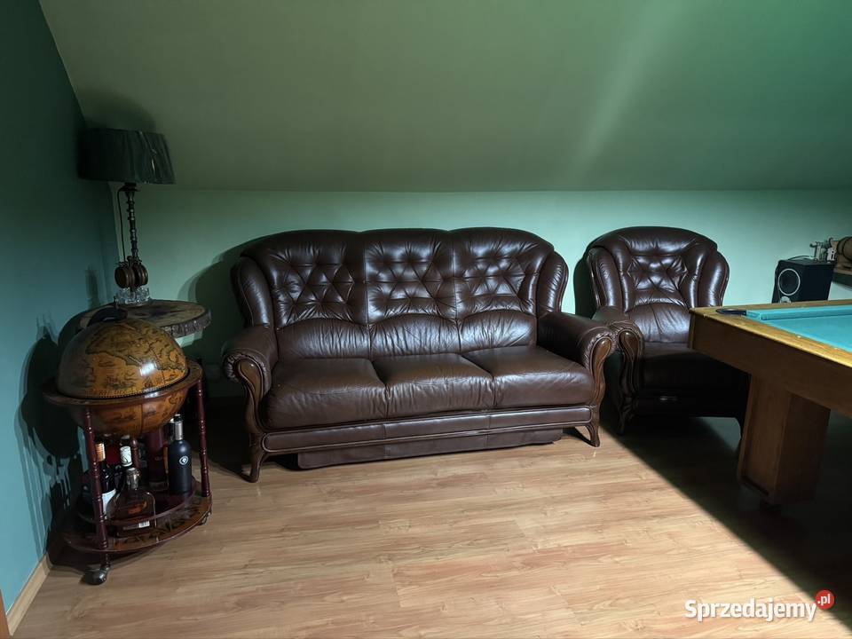 Komplet ze skóry sofa fotel funkcja spania Komplety wypoczynkowe Taciszów
