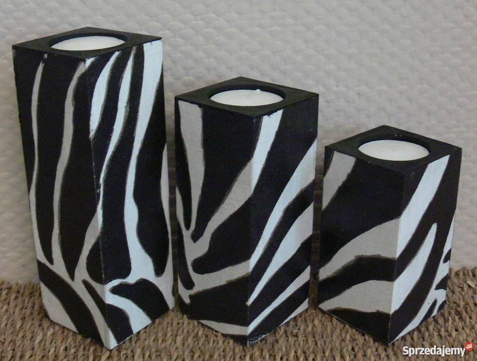 Świeczniki drewniane świeczki sowa zebra wzory mazowieckie Halinów