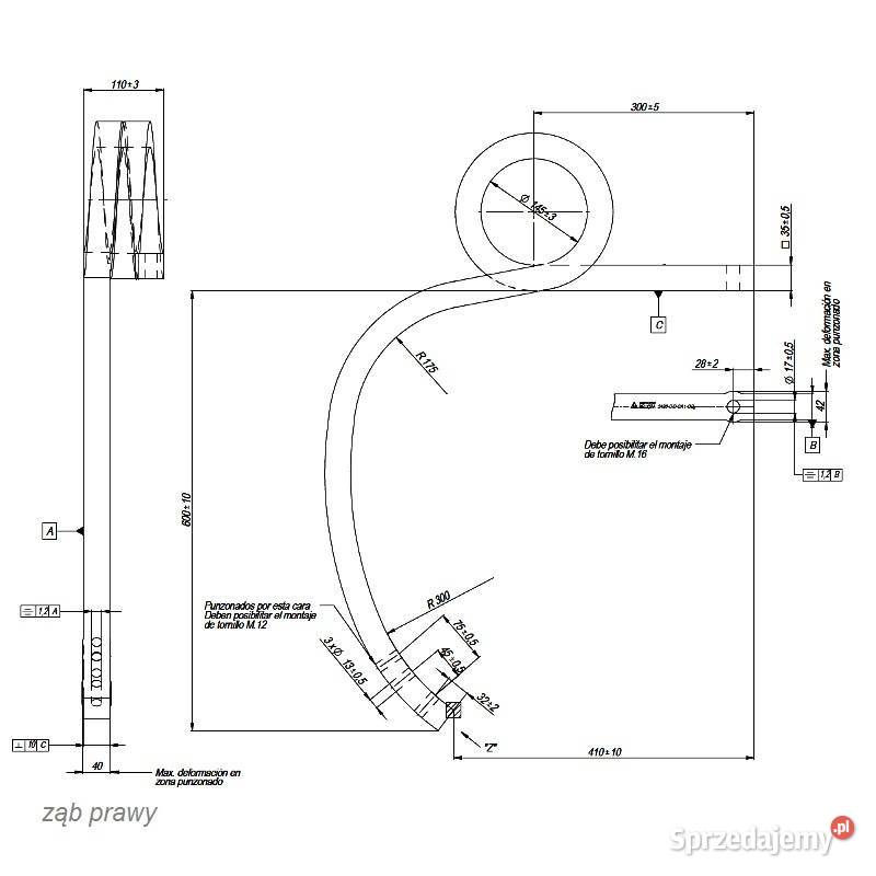 Ząb sprężynowyspiralny ślimak 35x35mm
