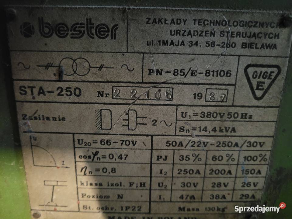 Spawarka transformatorowa BESTER STA 250 Jelenia Góra