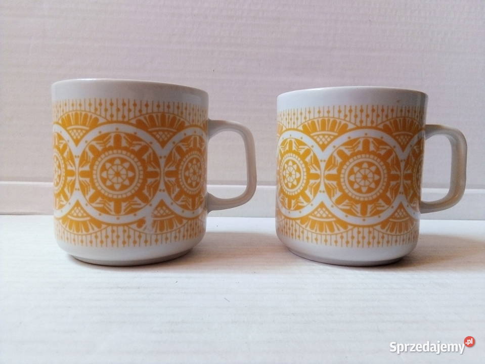 2 kubki z ludowym wzorem Lubiana vintage PRL Częstochowa