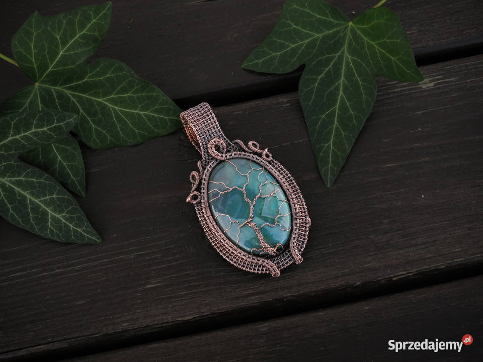 Dwustronny miedziany wisior drzewo życia zielony