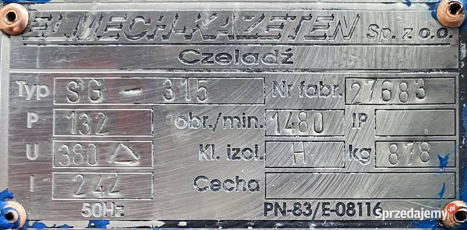silnik elektryczny 132kW 1480obr Pigża