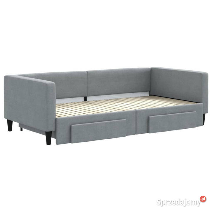 Sofa rozsuwana z szufladami jasnoszara tkanina