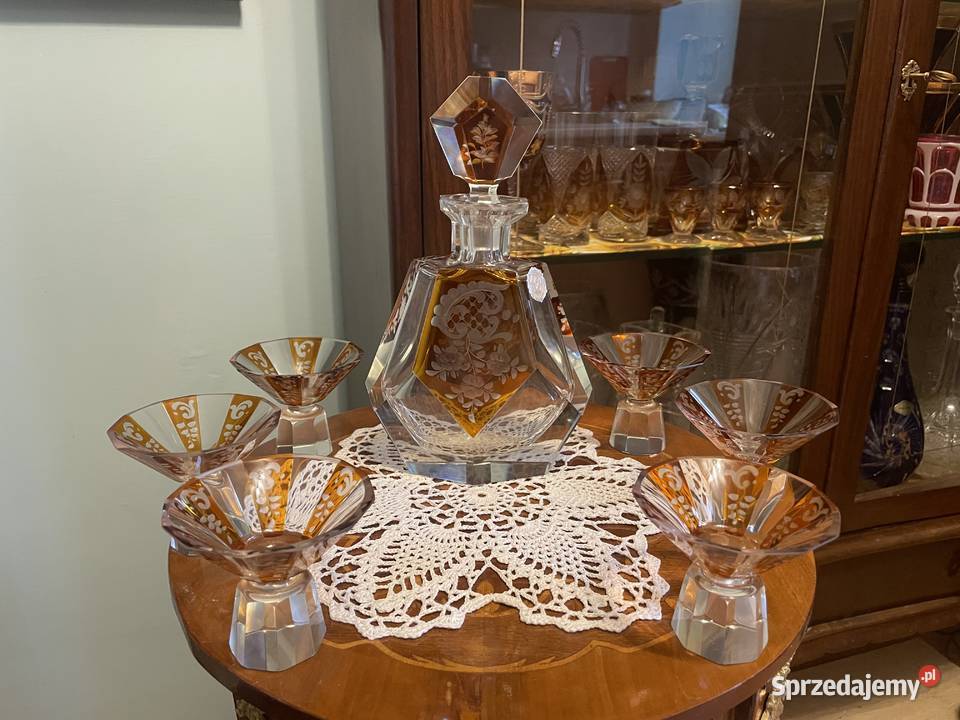 Karafka z kieliszkami z kryształu dolnośląskie Jelenia Góra