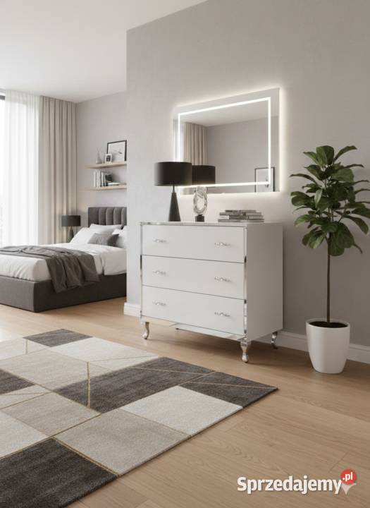 Komoda Szklana Biała Lustrzana 90 Cichy Domyk Kępno