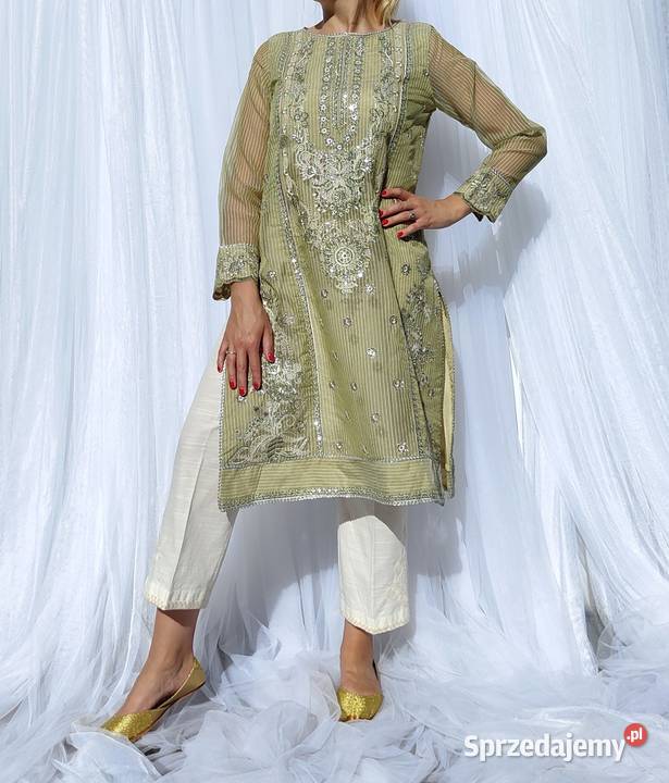 Długa zielona tunika S 36 orient Bollywood Szczecin