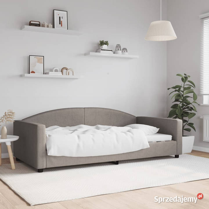 Sofa z funkcją spania kolor taupe obita tkaniną Warszawa