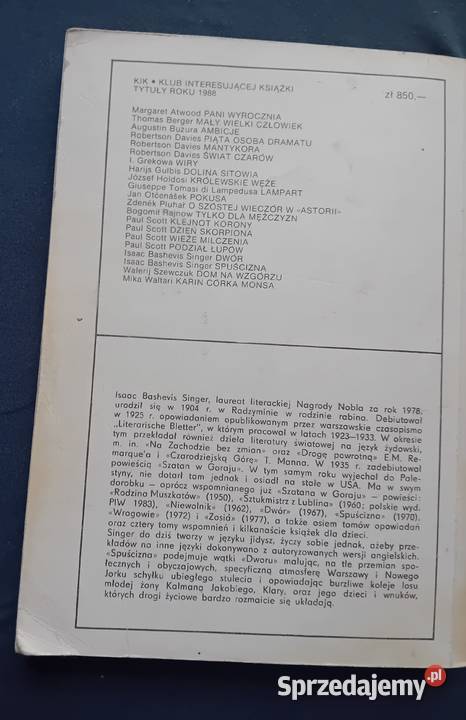 Isaac Bashevis Singer Spuścizna PIW 1988r Koźminek