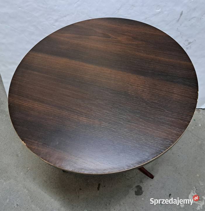 Stół Okrągły Brązowy Drewniany Nieduży Toczona 62cm Poznań
