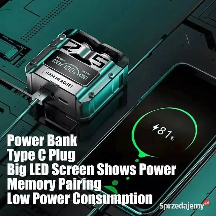 Słuchawki douszne bluetooth z power bankiem łódzkie Łódź