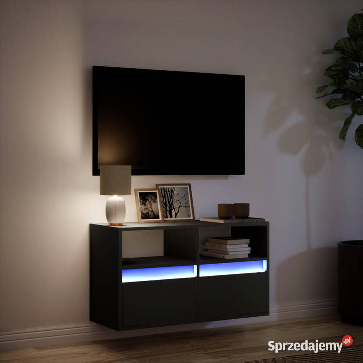 Ścienna szafka TV z LED czarna 80x31x45 WM852328 Warszawa sprzedam