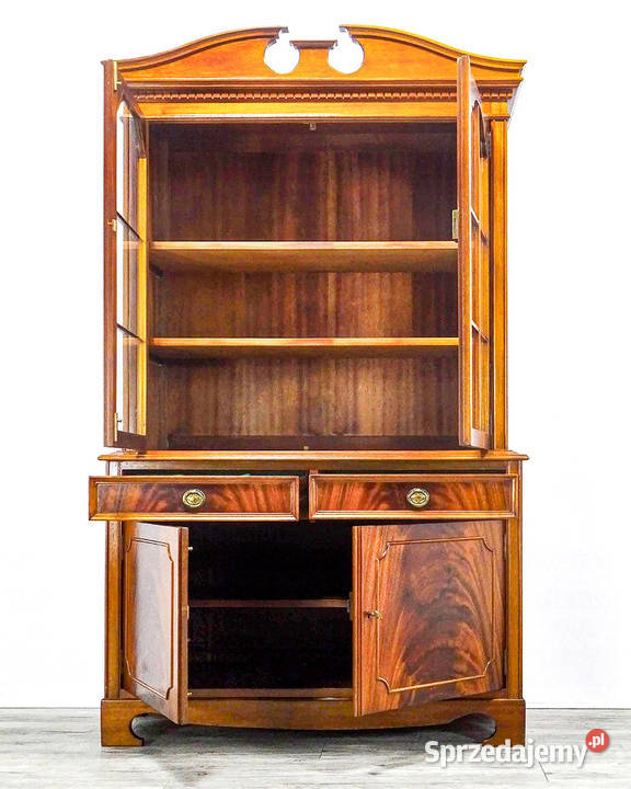 Witryna Angielska MAHONIOWA 180 2 półki szuflady Kredensy i witryny Kalisz