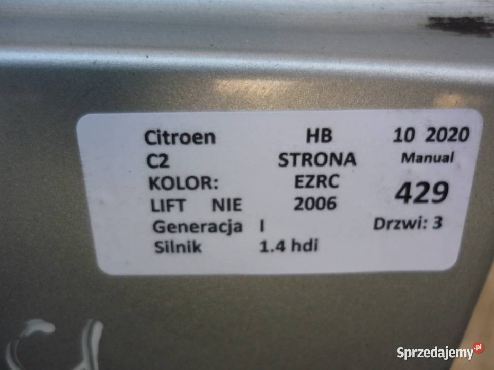 CITROEN C2 I HB EZRC KLAPA TYŁ DÓŁ wielkopolskie Zbierkowo