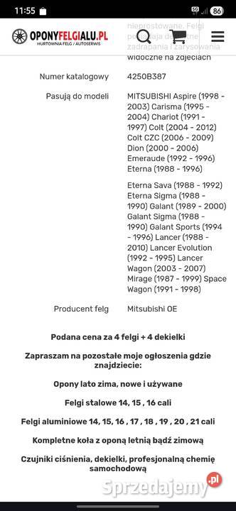 Felgi 16 Mitsubishi Colt Carisma Space Wagon i Jasło sprzedam