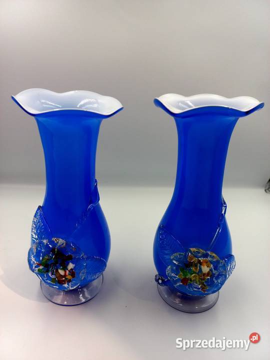 Śliczne niebieskie wazony szkło artystyczne "murano"
