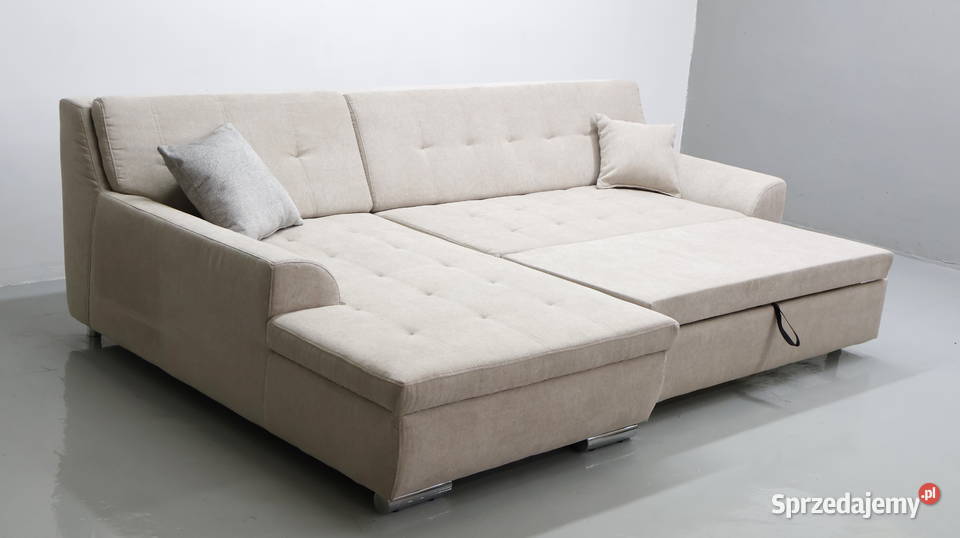 TJE Narożnik funkcją spania BEŻOWA tkanina Poznań