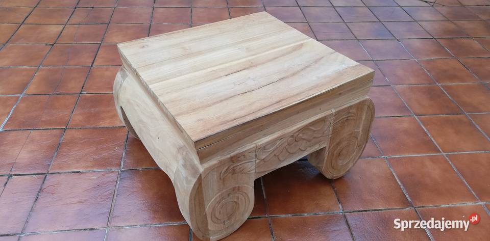 Stolik drewniany rzeźbiony kawowy loft indyjski