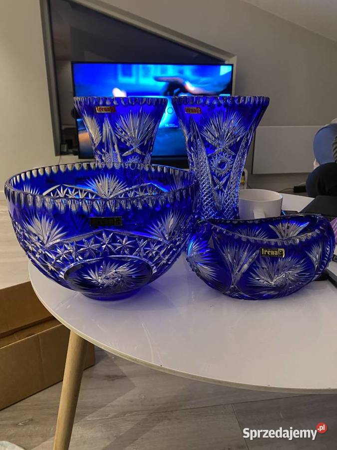 Kobaltowy zestaw kryształów Irena kryształ PRL Rabka-Zdrój