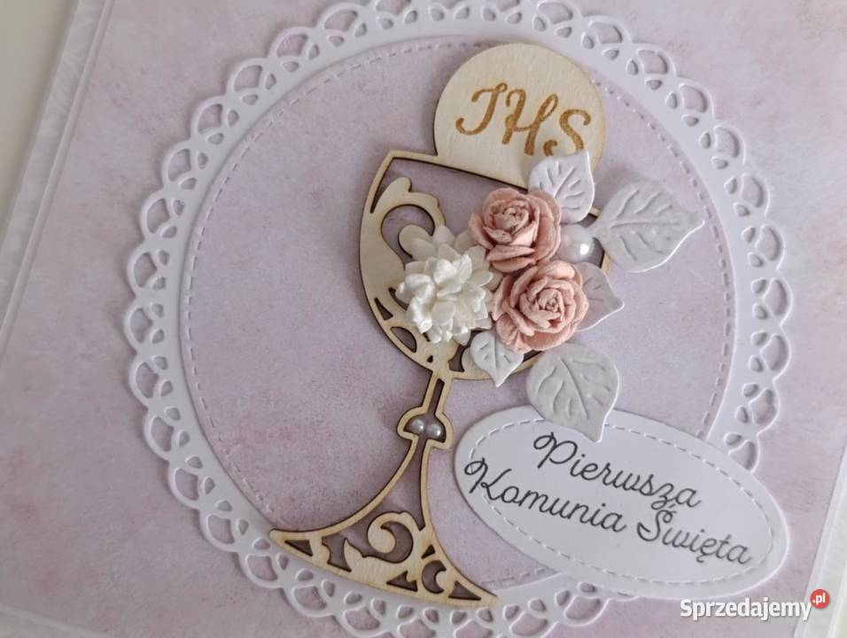 Kartka ręcznie robiona Komunia Święta handmade z Łódź