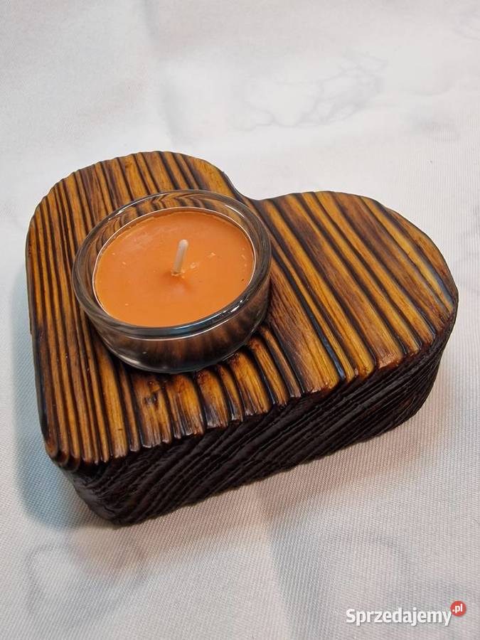 Świecznik drewniany serce koniakowy na tealight Sępopol