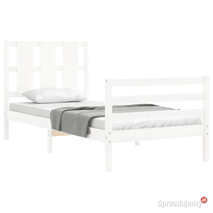 Rama łóżka z wezgłowiem biała lite drewno 90x200 sprzedam