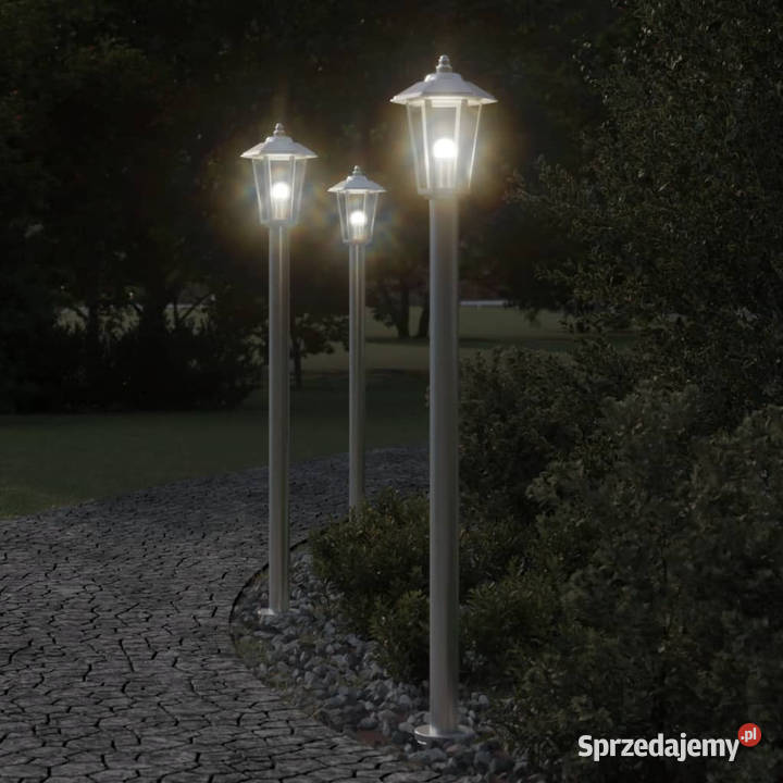 Lampy ogrodowe na słupku 3 srebrne 120 stal Dom i Ogród mazowieckie Warszawa