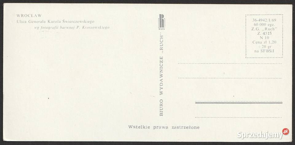 WROCŁAW ULICA ŚWIERCZEWSKIEGO 1969 BEZ OBIEGU łódzkie Łódź