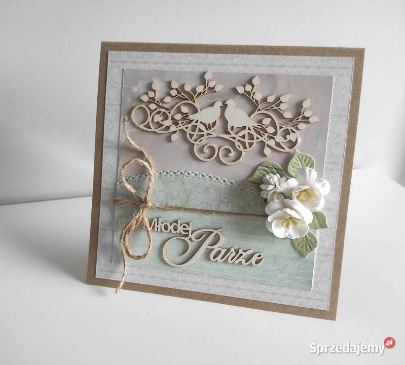 Kartka ręcznie robiona ślub ptaki Łódź