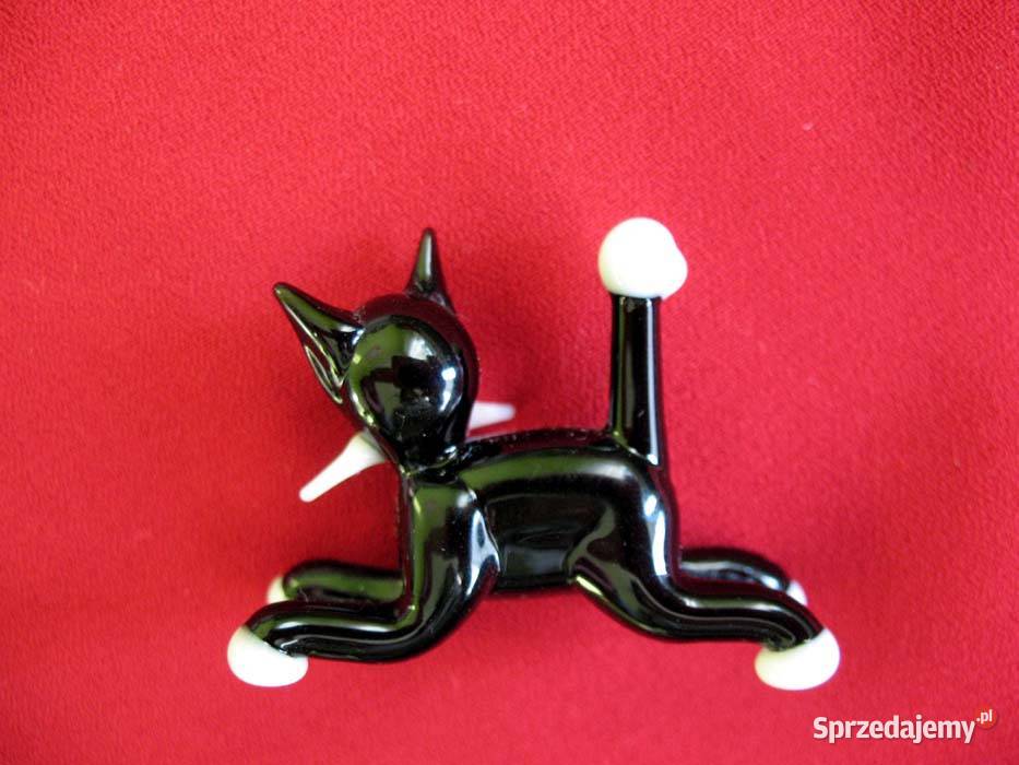 Kot Czarny figurka ze szkła w stylu Murano 3 x 4 Figurki i rzeźby