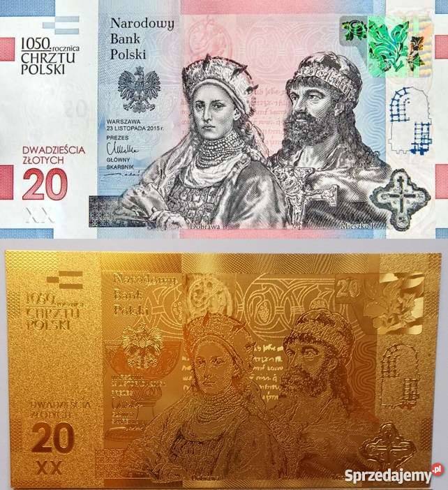 ZŁOTO Złoty Banknot 20 1050 rocznica Chrztu Kolekcje śląskie
