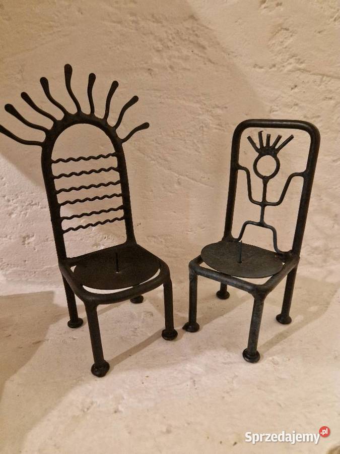 Dwa ŚWIECZNIKI krzesełka jako komplet kute czarny lubelskie Lublin
