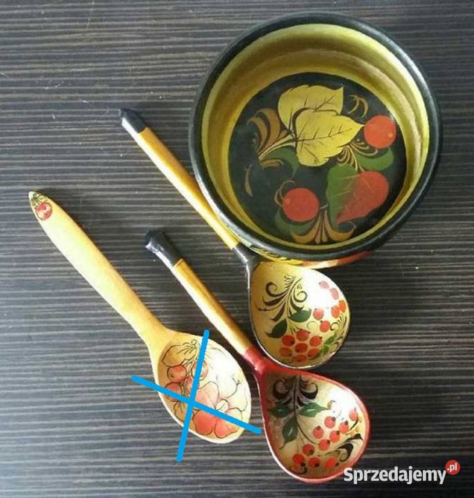 Rosja Khokhloma9 el Hand Made miska 3 miseczki 3 pomorskie Gdańsk