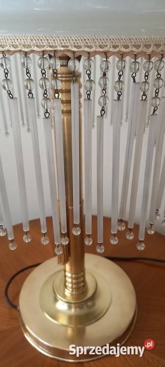 Duża mosiężna lampa klosz z koralikami Skierniewice