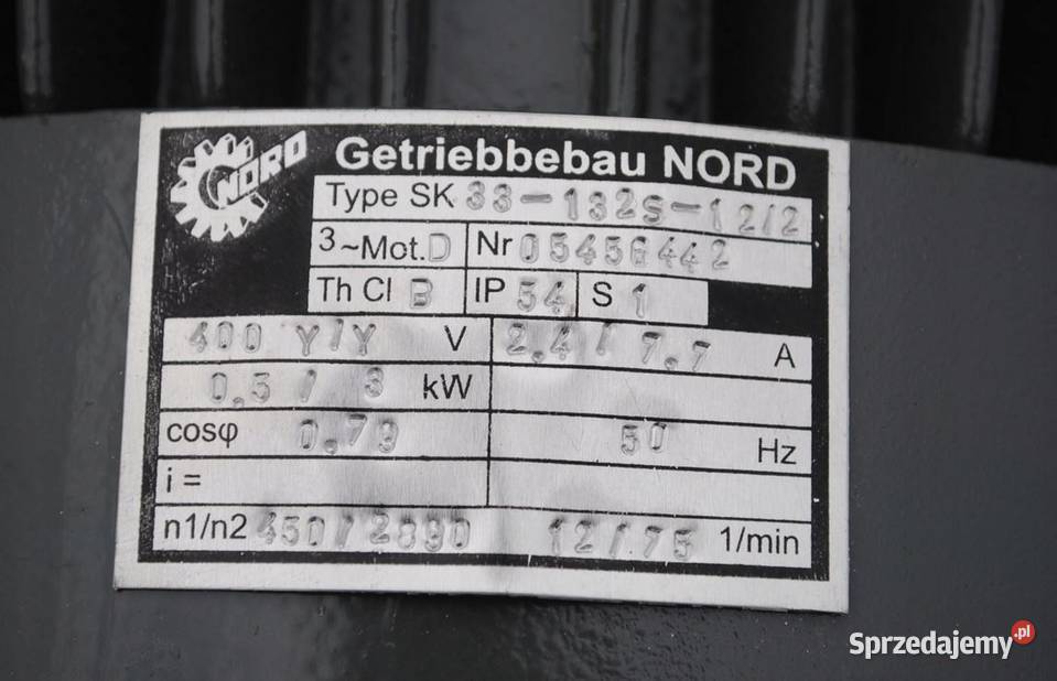 Motoreduktor dwubiegowy 053kw 1275obr NORD Kargowa sprzedam