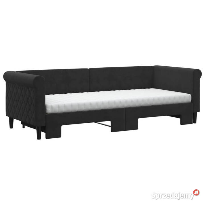 Sofa rozsuwana z materacami czarna aksamit