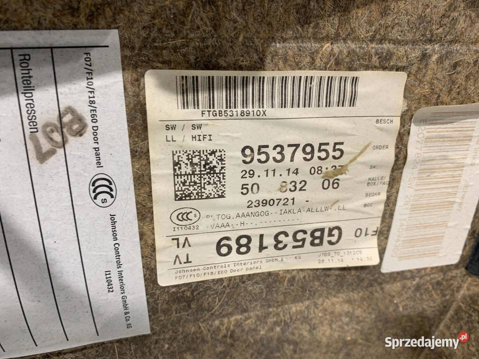 BMW F10 F11 BOCZEK TAPICERKA DRZWI LEWY PRZÓD Tapicerki samochodowe sprzedam