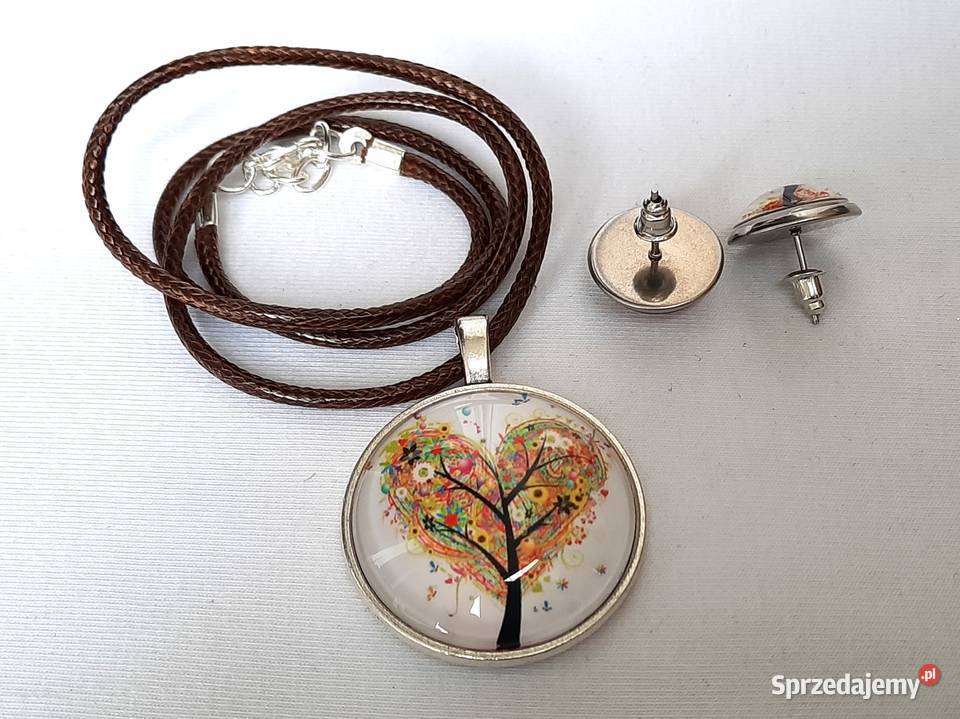 Zestaw grafika pod szkłem wisiorek kolczyki łódzkie Łódź