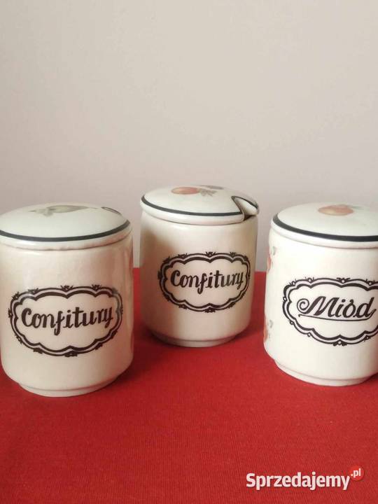 Trzy Pojemniki Ceramiczne Miód konfitury