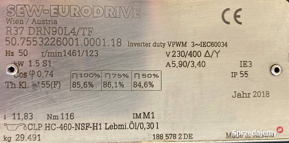 motoreduktor przekładnia 15kW 123obr SEW Pigża sprzedam
