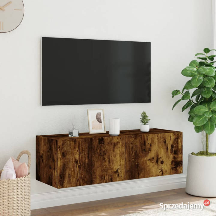 Ścienna szafka TV z LED przydymiony dąb mazowieckie Warszawa