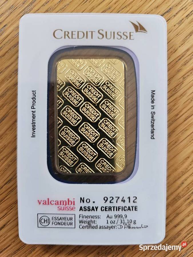sztabka złota imitacja 1 uncja CREDIT SWISS mazowieckie Warszawa
